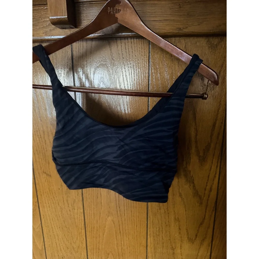 Lululemon Zebra Print Racerback Sports Bra Black Grey Medium Impact Yoga Gym